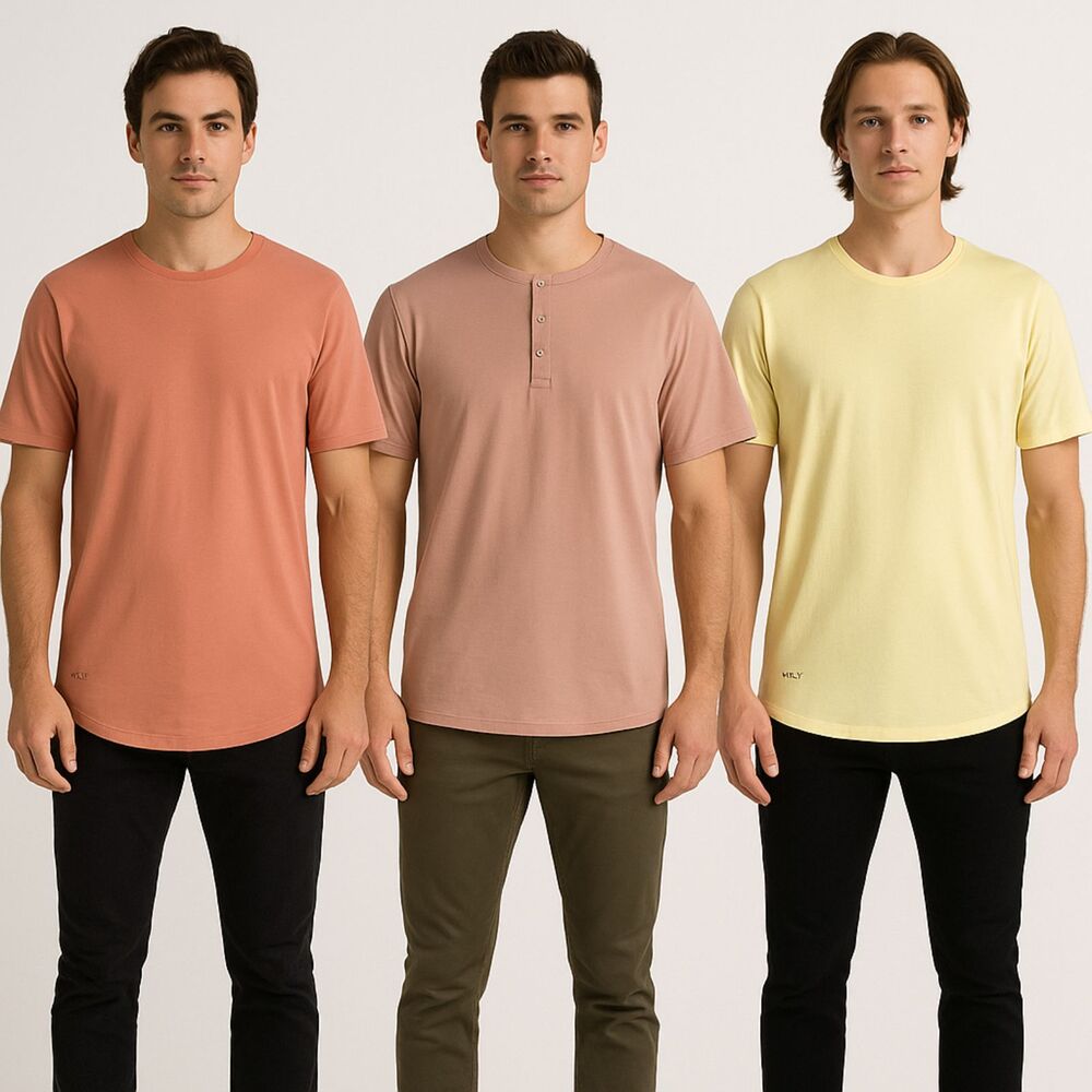 NWT  BYLT Orange Henley Curve Hem T Shirt Tee Top Shirt    Mens Size Small
